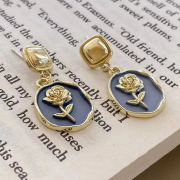 DAIIIBABYYY  - Trendy Rose Flower Metal Dangle Drop Earrings For Women French Vintage Long Pendant Earrings Female Wedding Party Jewelry Gifts